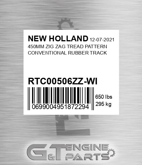 RTC00506ZZ-WI 450mm Zig Zag Tread Pattern Conventional Rubber Track