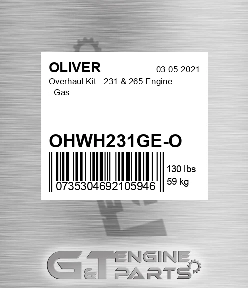 OHWH231GE-O Overhaul Kit - 231 & 265 Engine - Gas