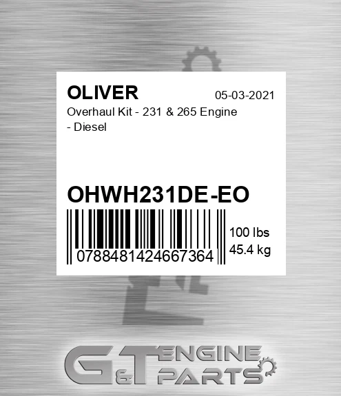 OHWH231DE-EO Overhaul Kit - 231 & 265 Engine - Diesel