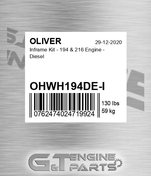 OHWH194DE-I Inframe Kit - 194 & 216 Engine - Diesel