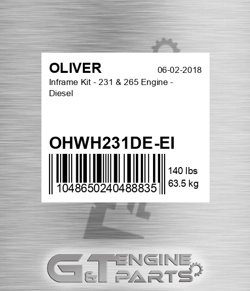 OHWH231DE-EI Inframe Kit - 231 & 265 Engine - Diesel