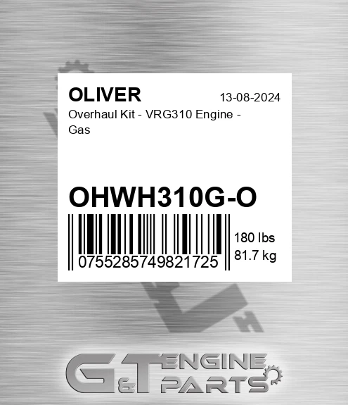 OHWH310G-O Overhaul Kit - Vrg310 Engine - Gas