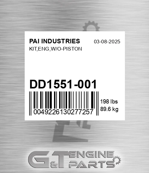 DD1551-001 Kit,eng,w/o-piston for PAI INDUSTRIES