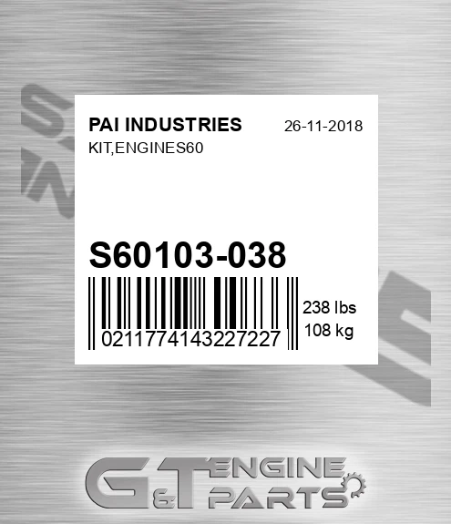 S60103-038 Kit,engines60 for PAI INDUSTRIES