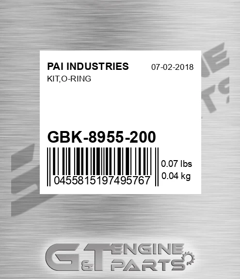 GBK-8955-200 Kit,o-ring
