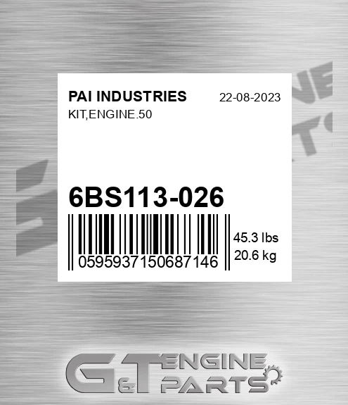 6BS113-026 Kit,engine.50 for PAI INDUSTRIES