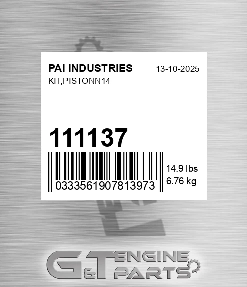 111137 Kit,pistonn14 for PAI INDUSTRIES