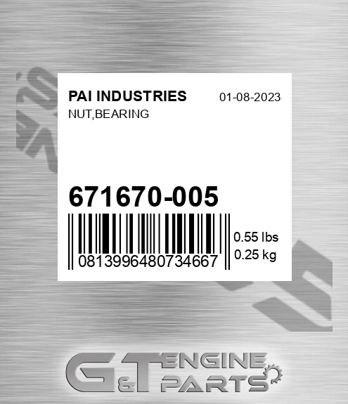 671670-005 Nut,bearing for PAI INDUSTRIES