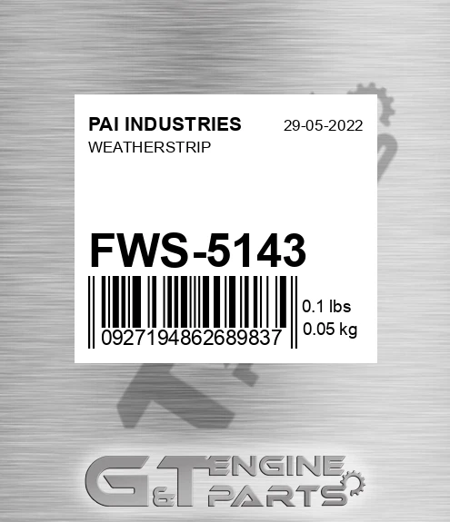 FWS-5143 Weatherstrip for PAI INDUSTRIES