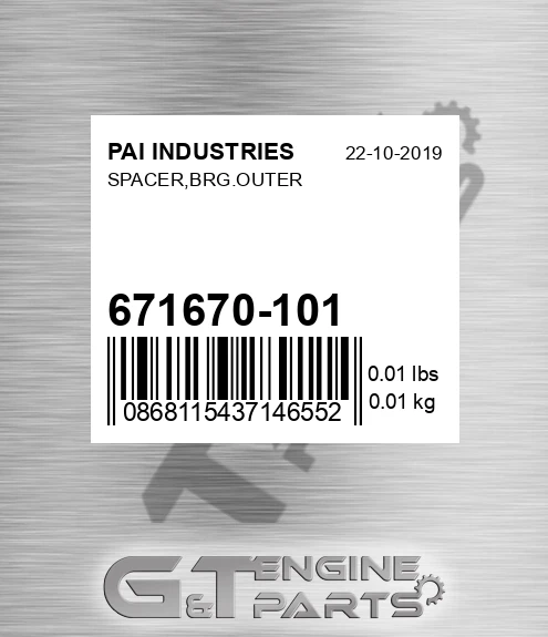 671670-101 Spacer,brg.outer for PAI INDUSTRIES