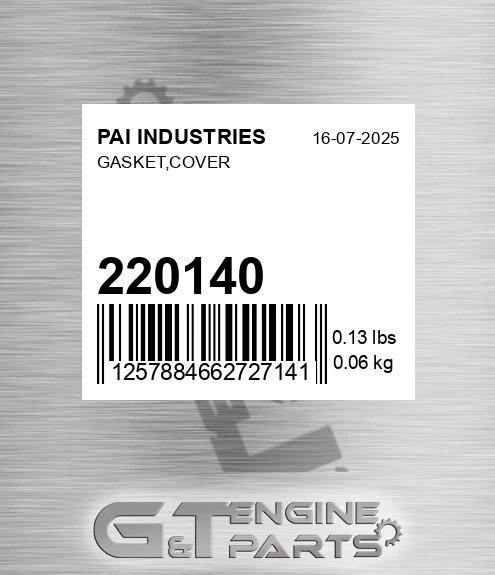 220140 Gasket,cover for PAI INDUSTRIES