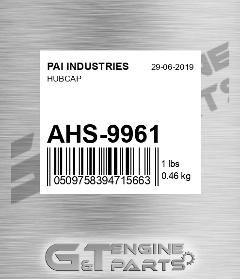 AHS-9961 Hubcap for PAI INDUSTRIES