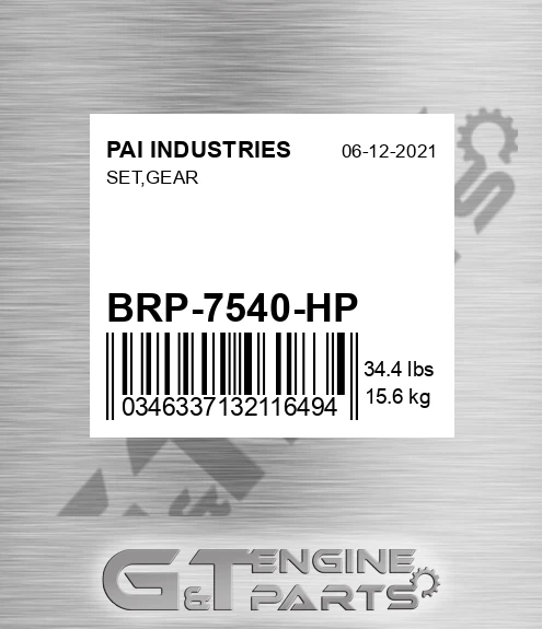 BRP-7540-HP Set,gear for PAI INDUSTRIES