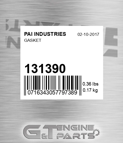 131390 Gasket for PAI INDUSTRIES