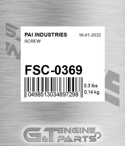FSC-0369 Screw for PAI INDUSTRIES
