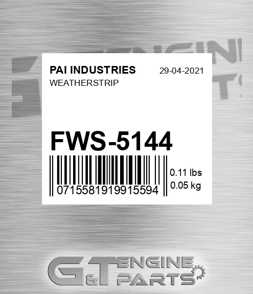FWS-5144 Weatherstrip for PAI INDUSTRIES