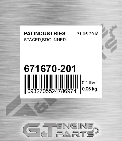 671670-201 Spacer,brg.inner for PAI INDUSTRIES