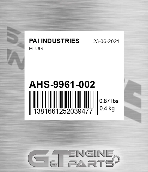 AHS-9961-002 Plug for PAI INDUSTRIES