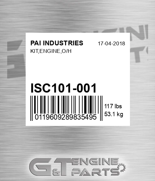 ISC101-001 Kit,engine,o/h for PAI INDUSTRIES