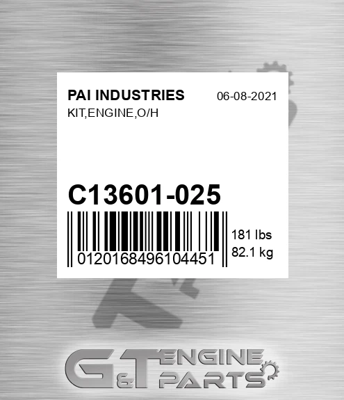 C13601-025 Kit,engine,o/h for PAI INDUSTRIES