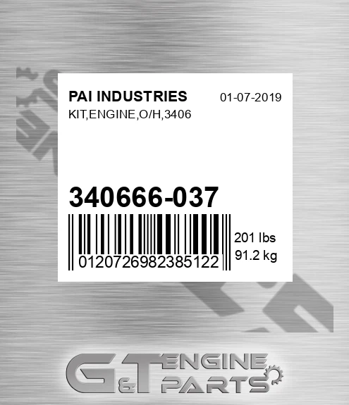 340666-037 Kit,engine,o/h,3406 for PAI INDUSTRIES