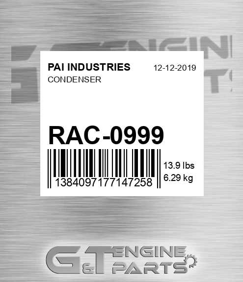 RAC-0999 Condenser for PAI INDUSTRIES