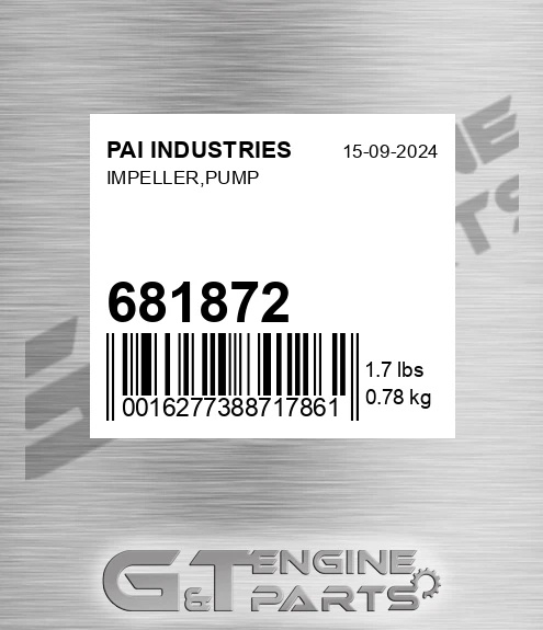 681872 Impeller,pump for PAI INDUSTRIES