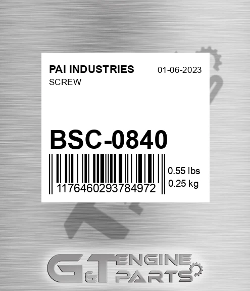 BSC-0840 Screw for PAI INDUSTRIES