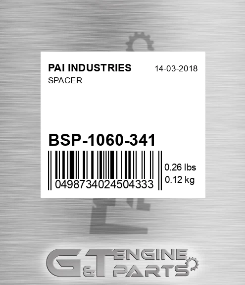 BSP-1060-341 Spacer for PAI INDUSTRIES