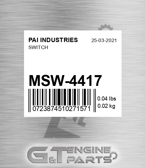 MSW-4417 Switch for PAI INDUSTRIES