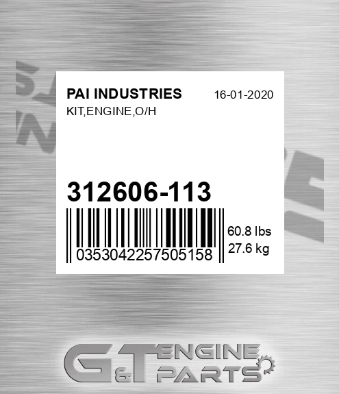 312606-113 Kit,engine,o/h for PAI INDUSTRIES