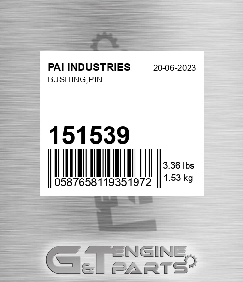151539 Bushing,pin for PAI INDUSTRIES