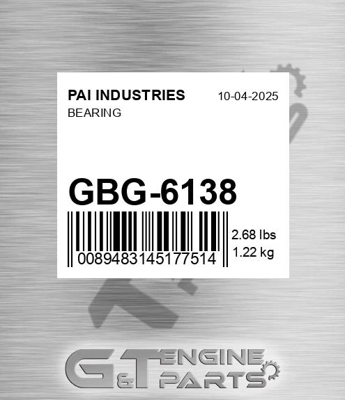 GBG-6138 Bearing for PAI INDUSTRIES