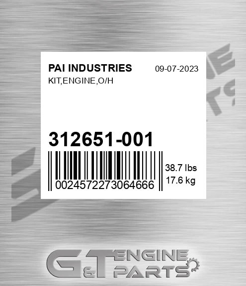 312651-001 Kit,engine,o/h for PAI INDUSTRIES