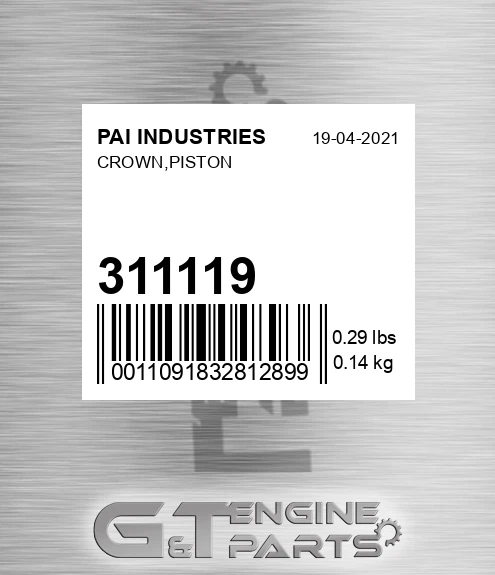 311119 Crown,piston for PAI INDUSTRIES