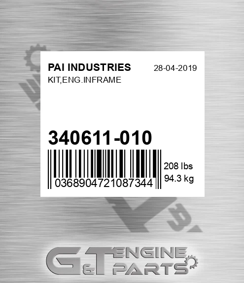 340611-010 Kit,eng.inframe for PAI INDUSTRIES