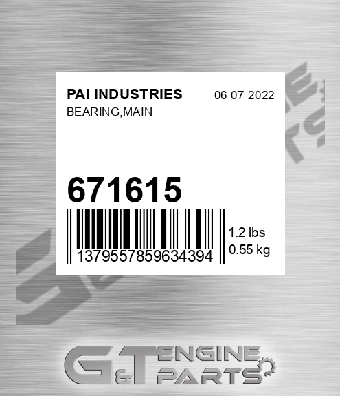 671615 Bearing,main for PAI INDUSTRIES