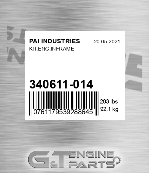 340611-014 Kit,eng.inframe for PAI INDUSTRIES
