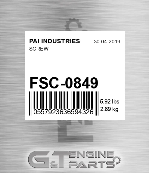 FSC-0849 Screw for PAI INDUSTRIES