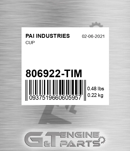 806922-TIM Cup for PAI INDUSTRIES