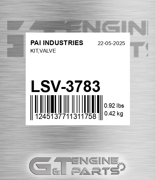 LSV-3783 Kit,valve for PAI INDUSTRIES