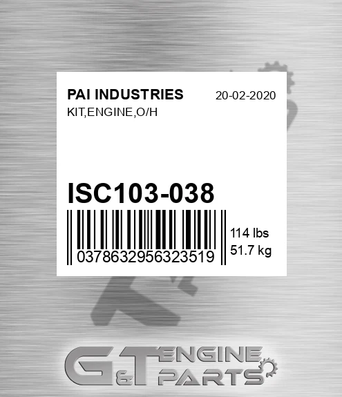 ISC103-038 Kit,engine,o/h for PAI INDUSTRIES