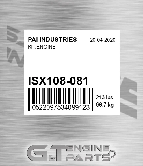 ISX108-081 Kit,engine for PAI INDUSTRIES
