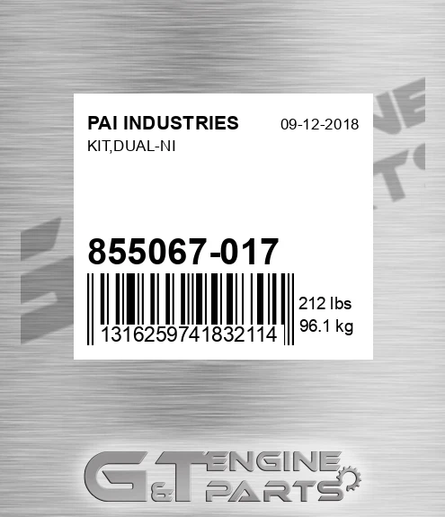 855067-017 Kit,dual-ni for PAI INDUSTRIES