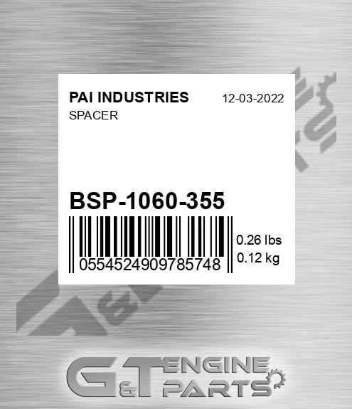 BSP-1060-355 Spacer for PAI INDUSTRIES
