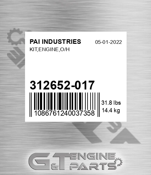 312652-017 Kit,engine,o/h for PAI INDUSTRIES
