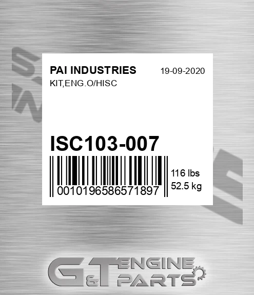 ISC103-007 Kit,eng.o/hisc for PAI INDUSTRIES