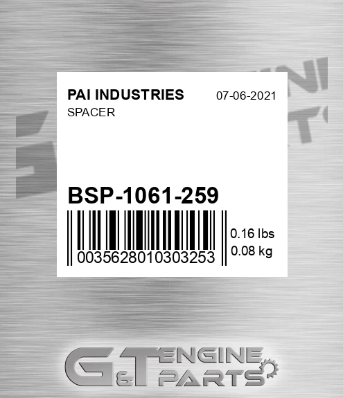 BSP-1061-259 Spacer for PAI INDUSTRIES