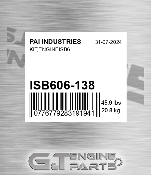 ISB606-138 Kit,engineisb6 for PAI INDUSTRIES