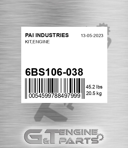 6BS106-038 Kit,engine for PAI INDUSTRIES
